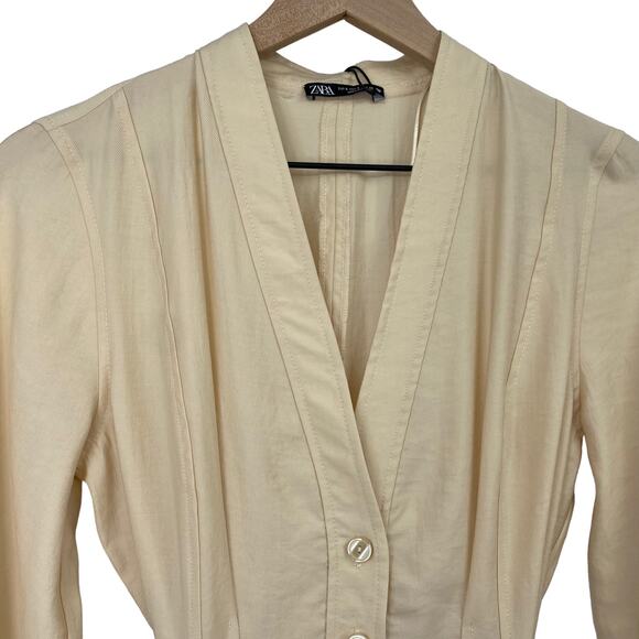 Zara Blogger Fave Jumpsuit Belted Button Front Long Sleeve Utility Cream NEW S - Picture 5 of 13